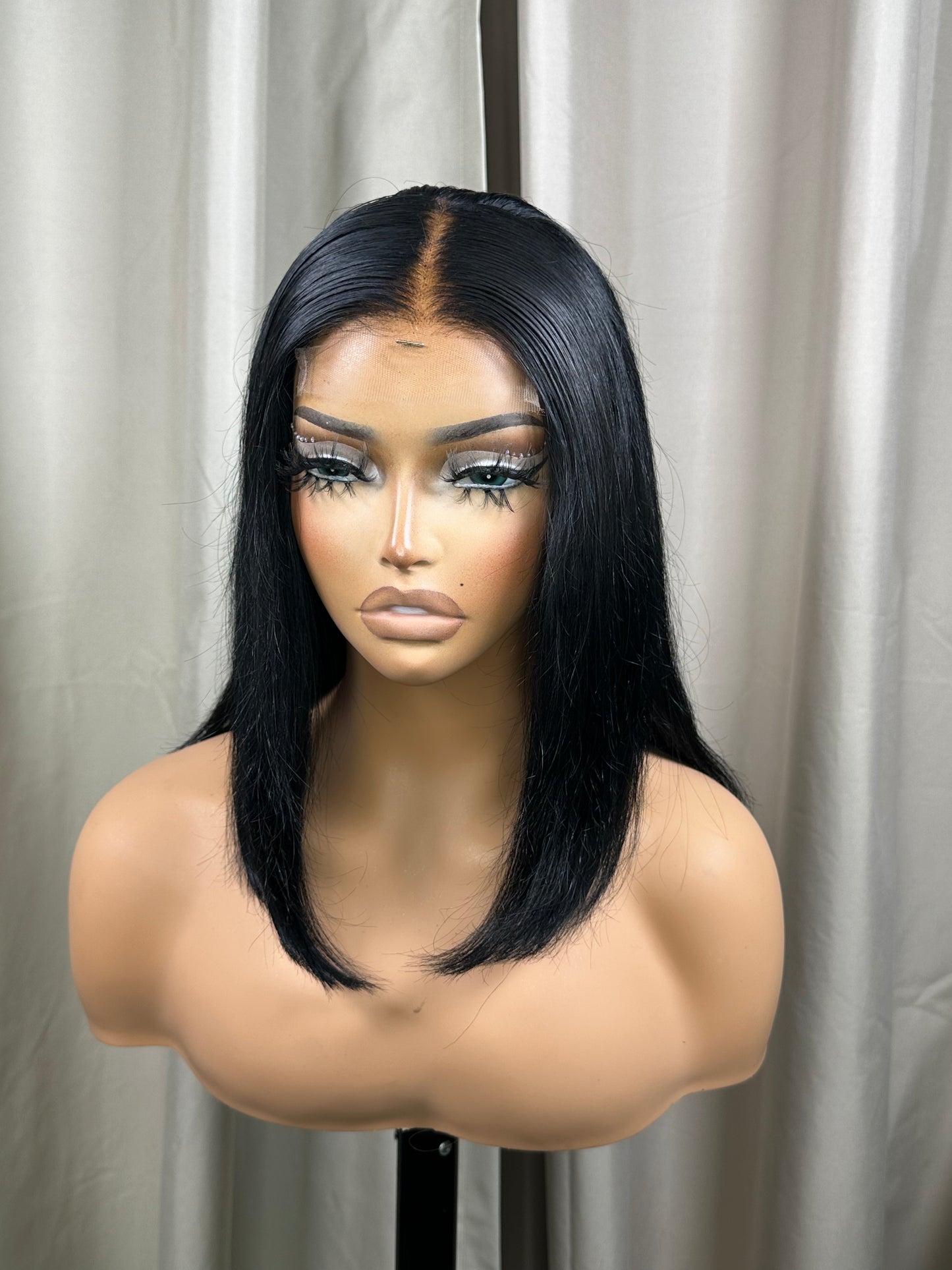 Karen jet black 5x5 lace wig with middle part, front view